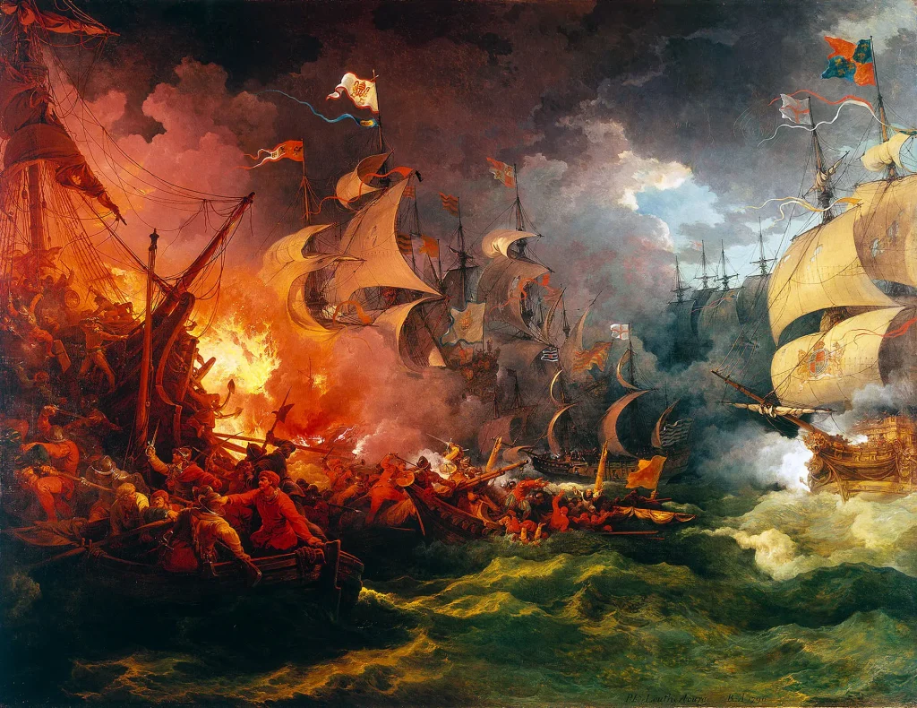 Derrota da Armada Espanhola, 8 de agosto 1588, Philippe-Jacques de Loutherbourg, 1796, Museu Marítimo Nacional, Greenwich, Londres, Hospital Collection